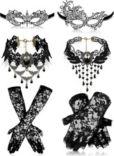 6 Pcs Masquerade Mask for Women Lace Eye Mask Gothic Choker Lace Gloves Hallowee