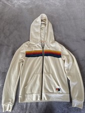 Aviator Nation 5 Stripe Zip Up Hoodie Cream Size M