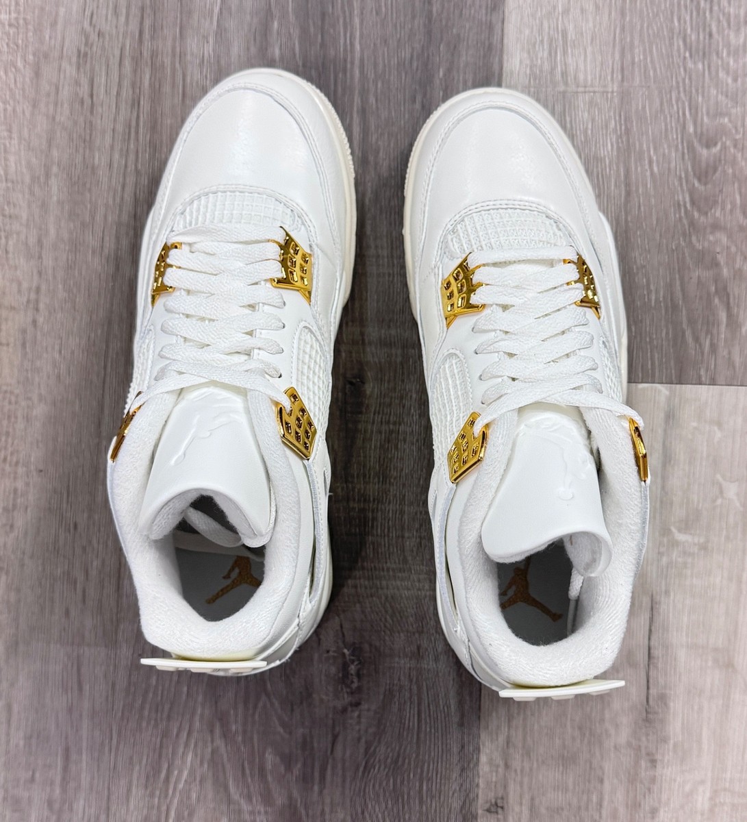 Nike Air Jordan 4 White Metallic Gold Shoes AQ9129-170 Women's
