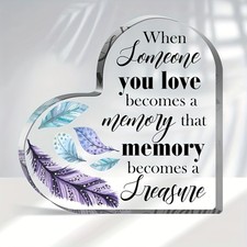 Sympathy Memorial Keepsake Bereavement Gift Heart-Shaped Acrylic Plaque Decor