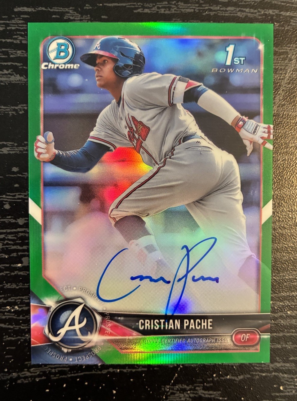 2018 Bowman Cristian Pache Chrome Refractor Prospect Auto Green #/99 Braves