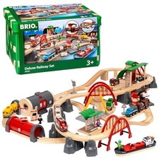 BRIO WORLD 33052 Deluxe Railway Set Rails and Roads Ages 3 Trains Wooden Rails 