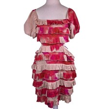 NWT Ruffle Tiered Mini Dress 10 Bodycon   Cut Out Puff Sleeve Festival Cottage
