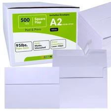 500 Pcs Bulk A2 Invitation Envelopes in White Peel & Press Self Seal 4 3/8 X 5 3