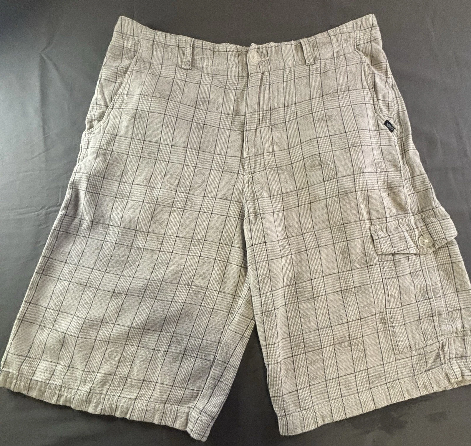 Vans Plaid Cargo Shorts Men’s 36 Beige Skate Y2K Streetwear