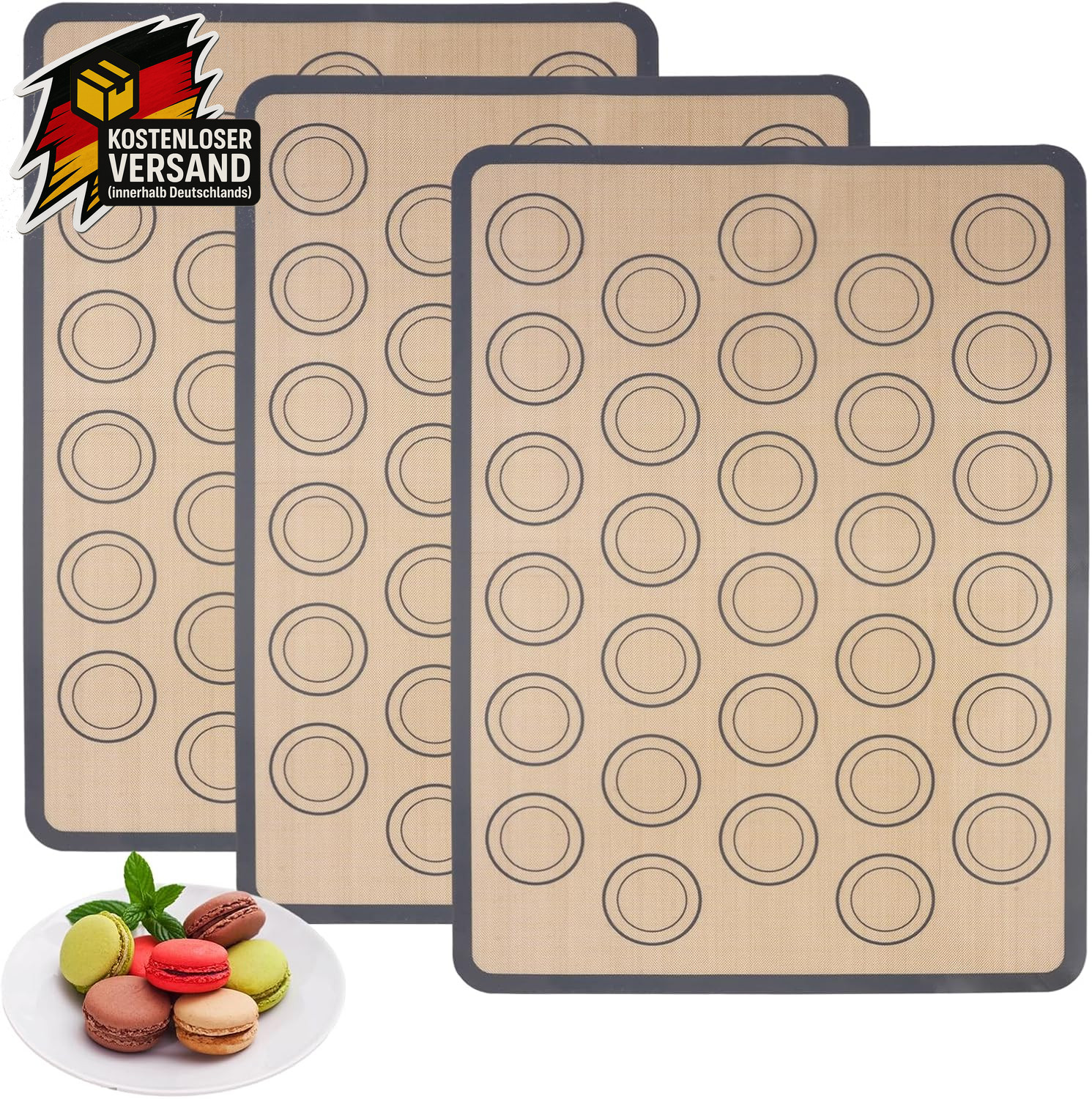 Macarons Backmatte Glasfaser Silikon Antihaft rutschfest Set 3 Stück