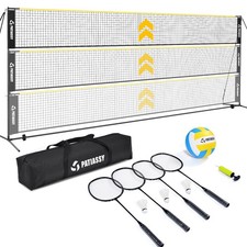 Portable Badminton Volleyball Pickleball Net for Backyard, 17FT Combo Set wit...