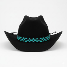Turquoise Beaded Cowboy Hat Band Western Geometric Seed Bead Hat Accessory