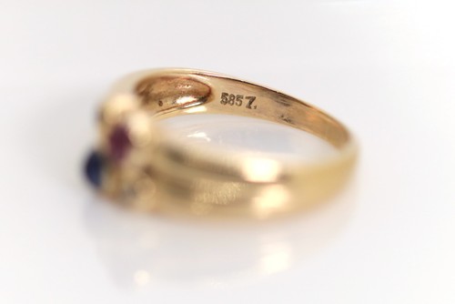 Oro Amarillo Anillo Mujer Zafiro Rubí Circonia 14kt – 585 Cabujón, Talla 53 - Imagen 7 de 7