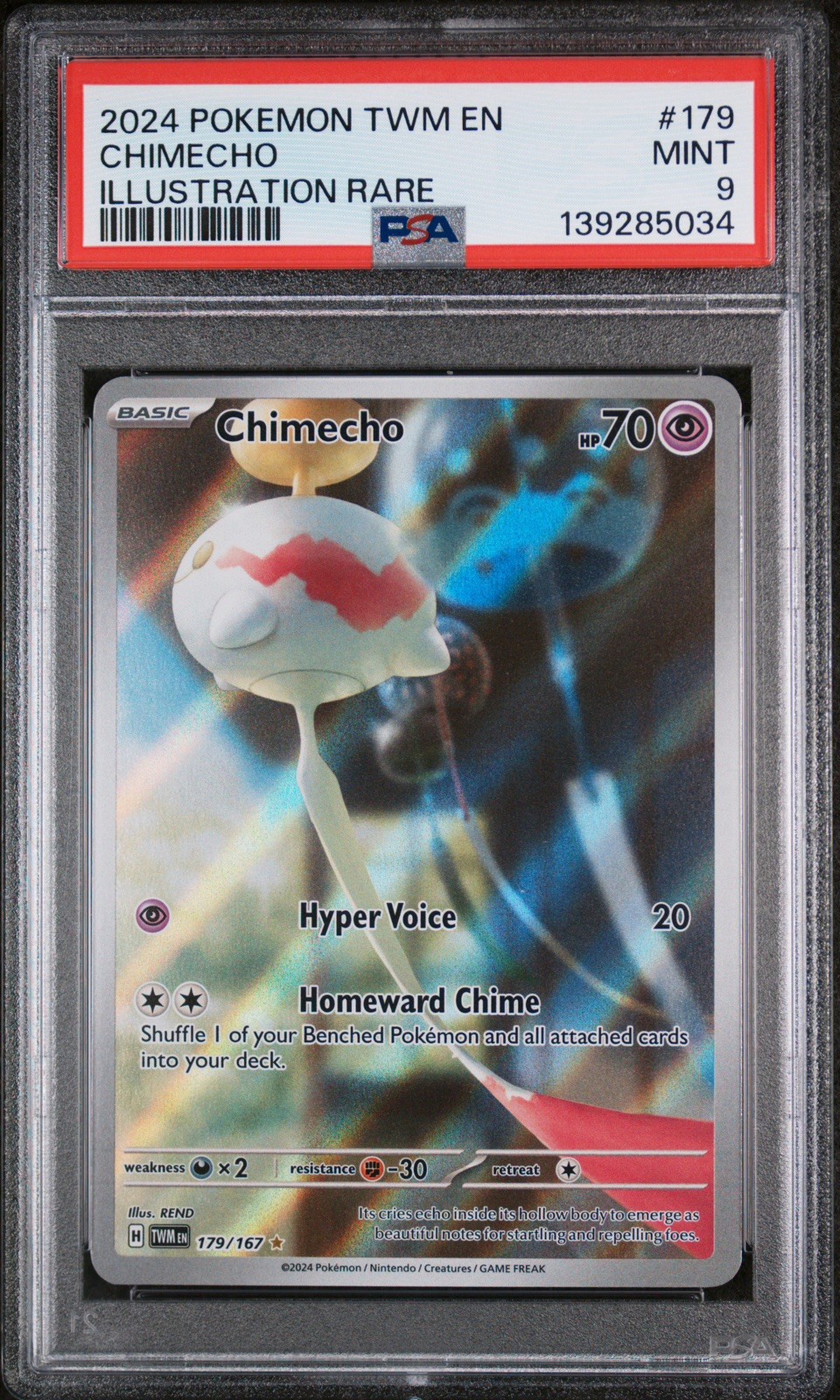 2024 POKEMON TWM EN-TWILIGHT MASQUERADE ILLUSTRATION RARE #179 CHIMECHO PSA 9