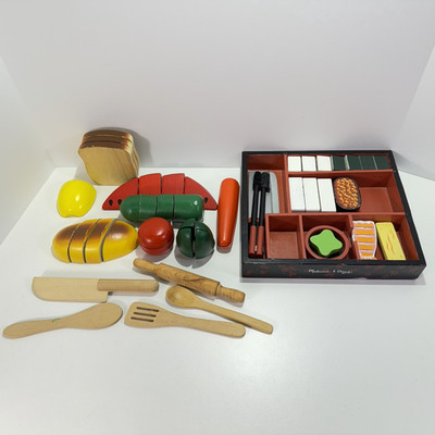 Melissa & Doug Cutting Wooden Play Food & Sushi Slicing Play Set Both Incomplete