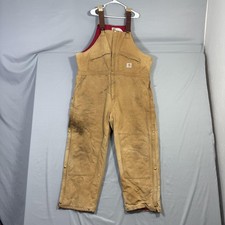 Carhartt Bib Overalls Mens 50x30 Brown Quilt Lined Double Knee Zip Workwear