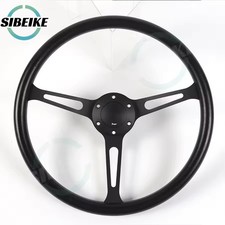 15-Inch PU Leather Racing Steering Wheel Classic Black Silver Sports  Universal
