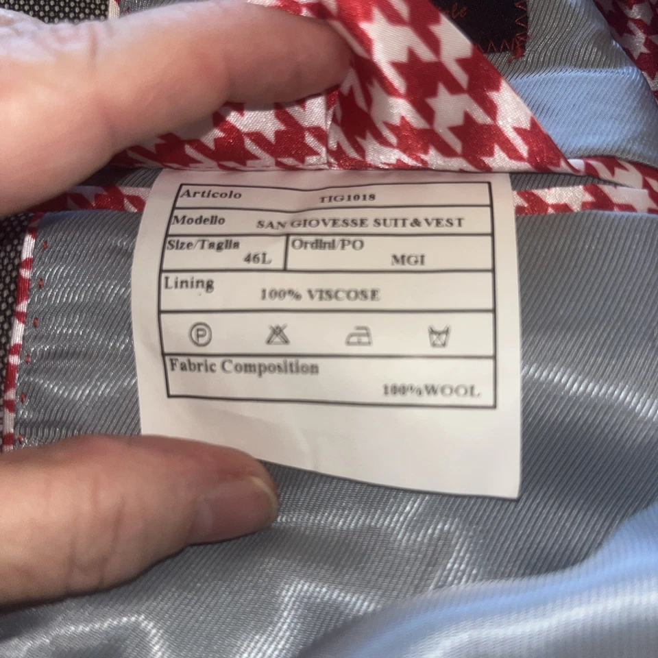Tiglio Rosso Suit Jacket vest Men 46L Sangiovesse collection birdseye Made Italy - Image 3 of 4