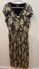 Vince Camuto New Woman’s Dress Large Metallic Floral Black Gold Ruffle Sleeve