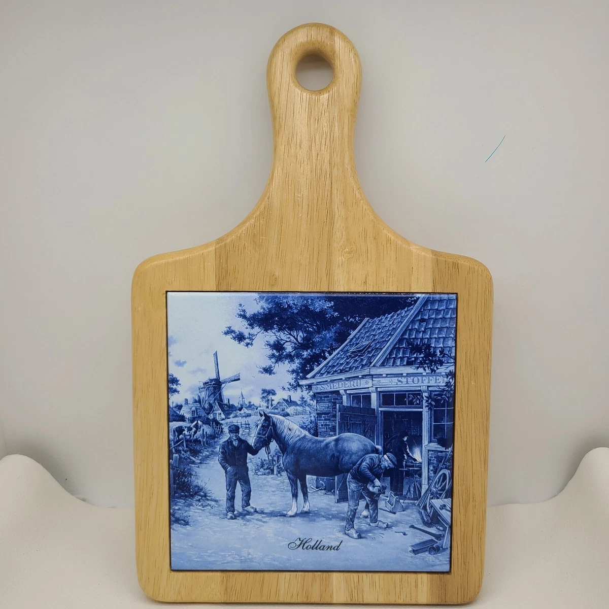 Delft Blue Holland Blacksmith Decorative Tile Cutting Board 12.5