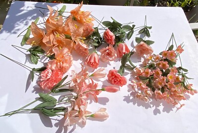 PEACH Artificial Flowers - Roses, Tiger Lily Floral Arrangement Bouquet Weddings