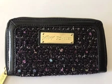 WOMEN'S TWEED BETSEY JOHHSON BLACK/MULTI TWEEDIE ZIP AROUND CLUTCH WALLET