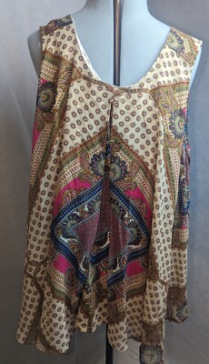 db Established 1962 Woman 3X Plus Chiffon Overlay Sleeveless Blouse Reds Brown