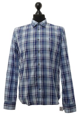 JOOP! Herren Langarm Freizeithemd Hemd M blau hellblau kariert Baumwolle ÄL:66cm