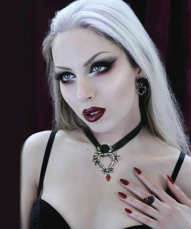 Gargantilla Alquimia Gótica Guirnalda de Amor Collar Corazón Rosa Negra Cinta P894 Foto 2 de 4