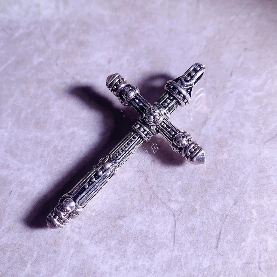 Colgante Cruz Plata de Ley 925 Antiguo Vintage Circonita cúbica Piedras Preciosas Negras Regalo Foto 4 de 4