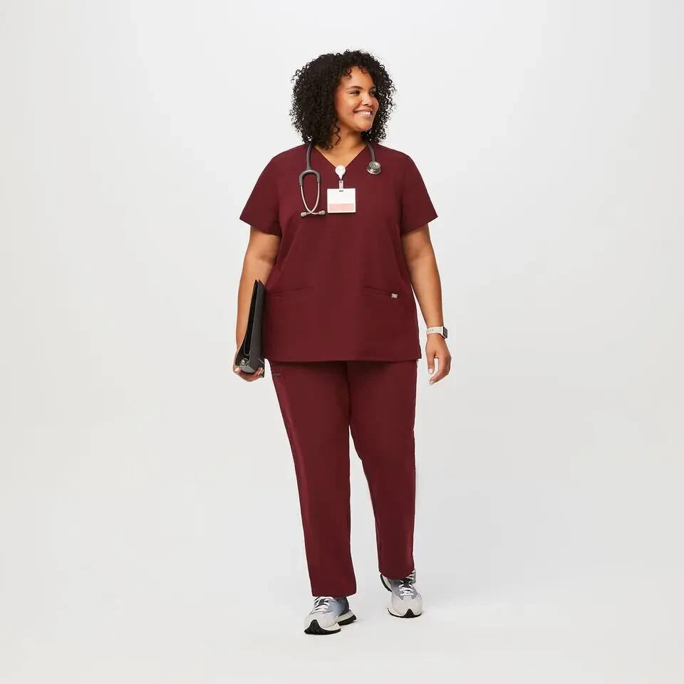 NEW Figs Women Scrub Set XXL 2XL Burgundy, Casma 3 Pkt Top Yola Skinny Pants