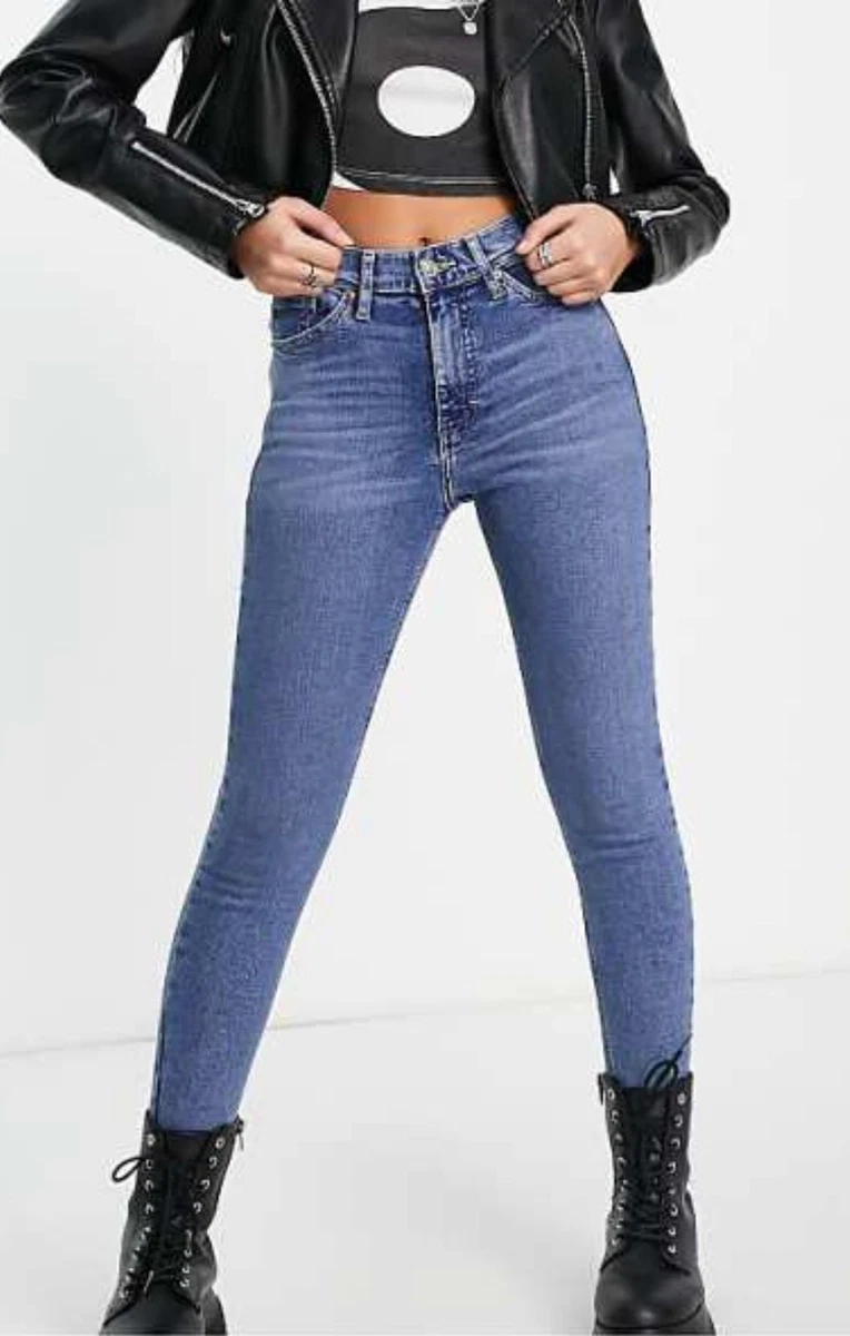 Jean De Maternité Topshop Moto Jamie - Délavé Noir, Genoux Déchirés - Taille UK14 - Occasion Très Bon état
