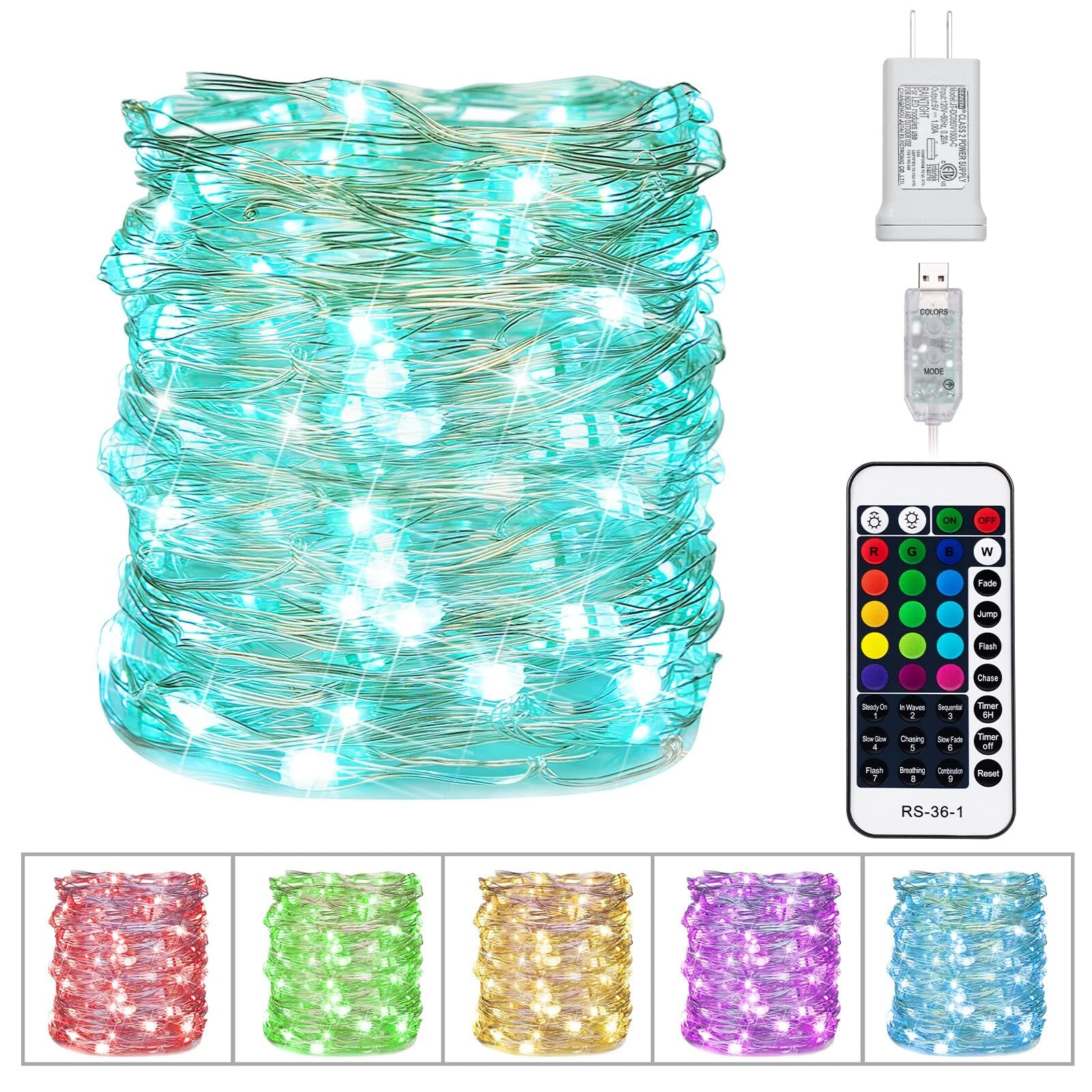33 FT 16 Color Changing String Lights USB Remote Control Waterproof Decor