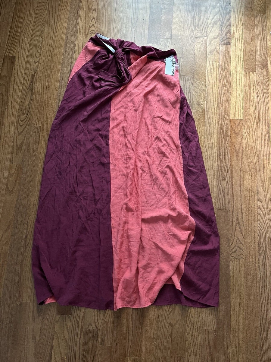 Nine West Dress Women's L Pink Halter Maxi Flowy Colorblock Beach Long |  eBay