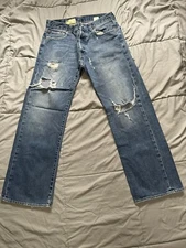 Hollister Jeans Mens 32x32 Blue Denim Boot Cut Button Fly Western Distressed