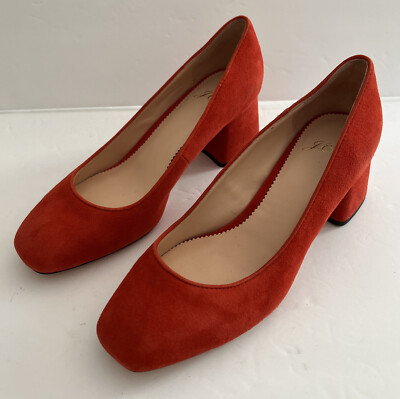 VGC JCrew J8238 Block Heel Pumps In Suede. Red. Women US Sz. 7.5