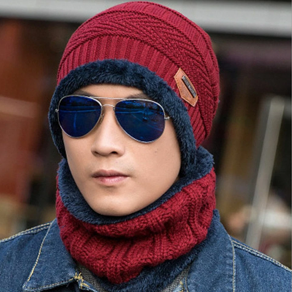 Winter Unisex Beanie Warm Cap Scarf Wool Knitted Hat & Neckerchief For Men Women - Image 2 of 4
