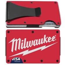 Custom Milwaukee Tool Mens Titanium Carbon Red RFID Blocking Engraved Wallet D7