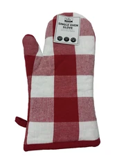 Daily Home Single Oven Glove, Oven Mitt - Checkered Red & White Print -