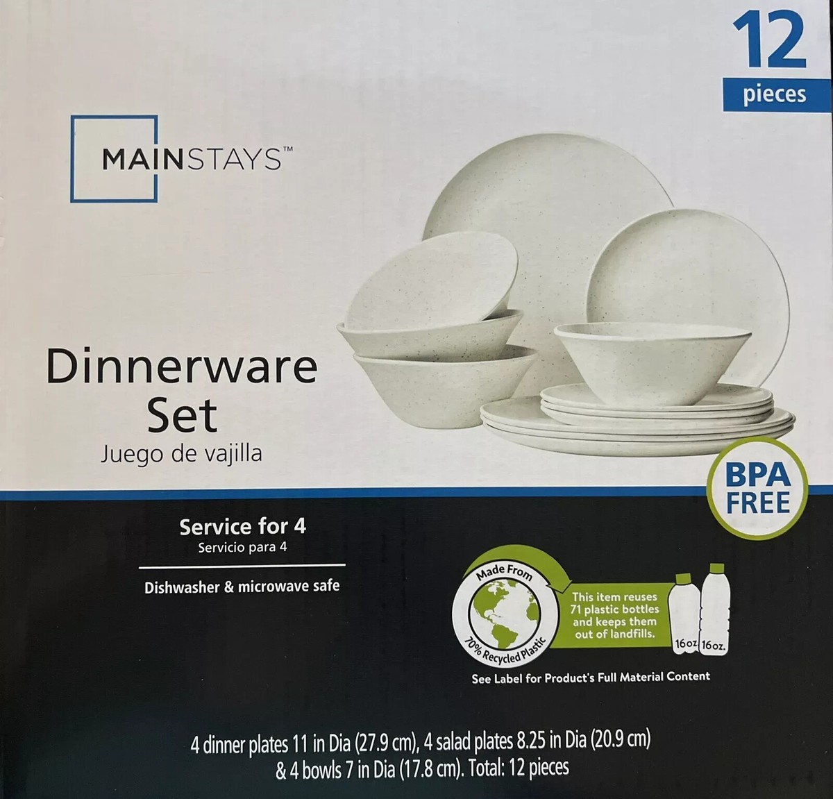 Mainstays 12 Piece Dinnerware Set BPA Free Microwave Safe Dish For Home And  Ofic