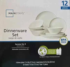 Mainstays 12 Piece Dinnerware Set BPA Free Microwave Safe Dish For Home And Ofic