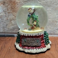Here Comes Santa Claus Christmas Snow Globe Music Box Plays Jingle Bells Tune