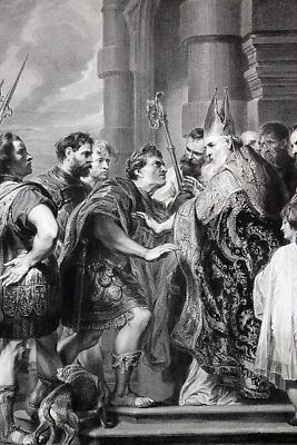 Large 1840 Engraving by J.H. Robinson ''THE EMPEROR THEODOSIUS REFUSED ADMISSION''
