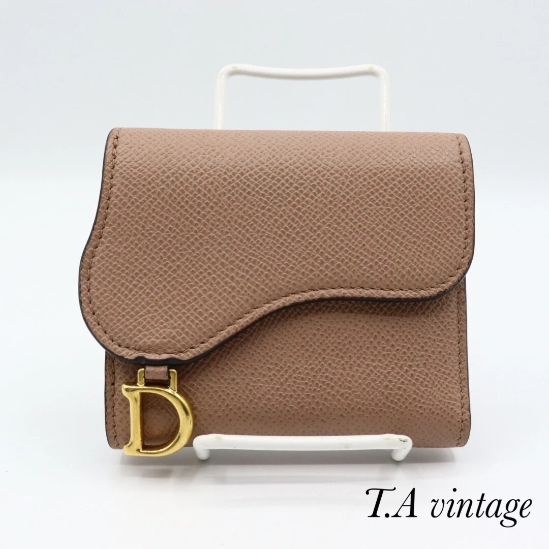 Auth Christian Dior Portefeuille Selle Portefeuille Triple Cuir Rose Japon