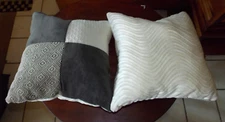 Pair of Grey White Abstract Print Patchwork Print Throw Pillows  17 x 17