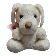White Vtg Stuffed Plush Puppy Dog Hard Stuffed Toy Labrador Brown Nose