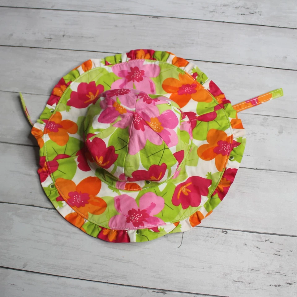 Crazy 8 девочки гибкий пляж солнца шляпа размер 2T 3T 100% хлопок подбородок ремень цветочный - Изображение 4 из 4