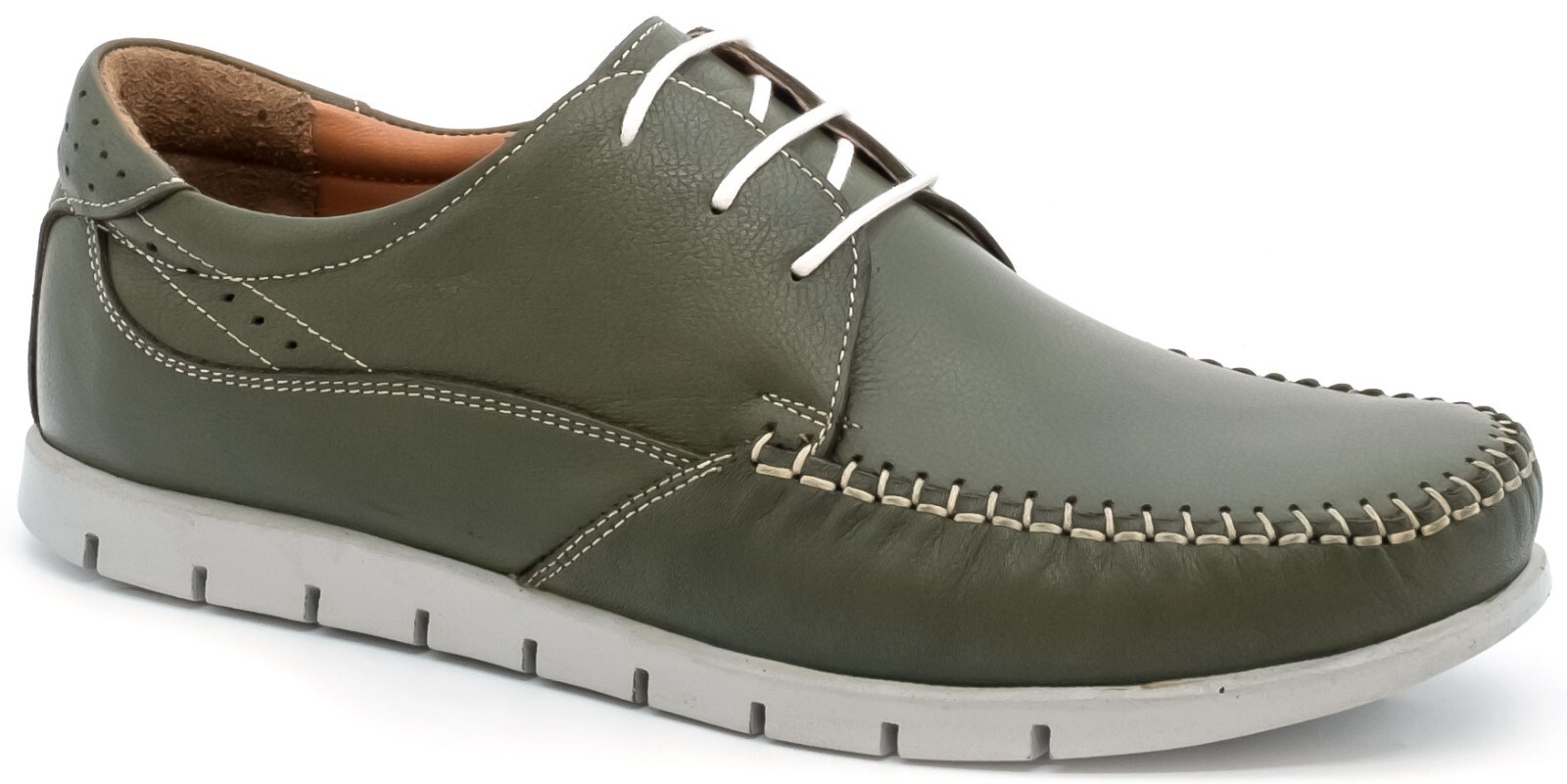 Lusco Mens Green Full Genuine Leather Casual Lace up Daily Walking