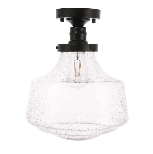 Flush Mount Bubble Glass Shade Black Kitchen Bathroom Hallway Light Fixture - Picture 3 of 11