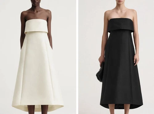 Toteme Wool Blended A-line Dress Strapless Sleeveless Midi Dress for Women