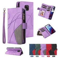 For Moto G Power 2021 Wallet Shockproof Leather Zipper Magnetic Flip Card Case