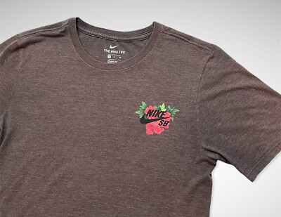 Nike SB T Shirt Men's Small Gray Athletic Cut Flowers Short Sleeve