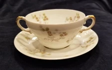 Theodore Havilland Limoges France Double Handled Cream Soup Cup & Saucer