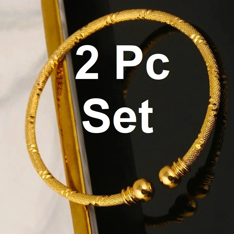Juego de 2 pulseras pequeñas de oro amarillo de 18k rellenas de plata tamaño 7" a 8" D712 Foto 2 de 4